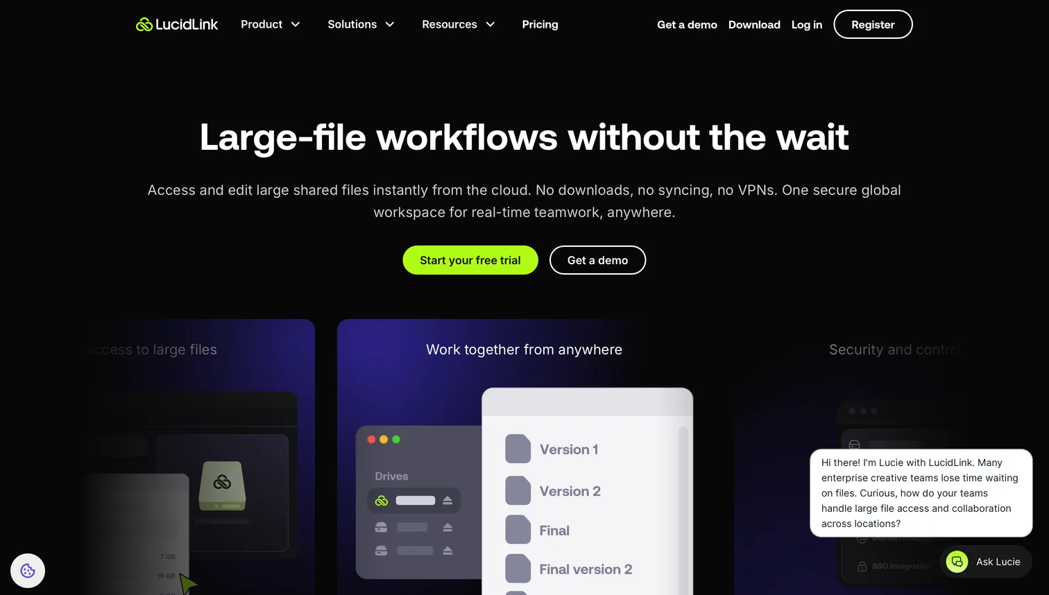LucidLink cloud filespace streaming media into a video editing timeline