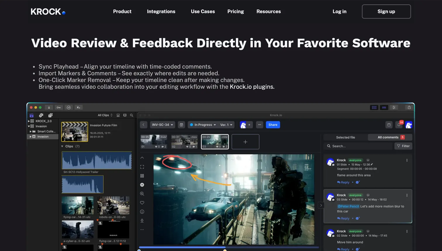 Krock.io frame-accurate review interface with storyboarding and version management