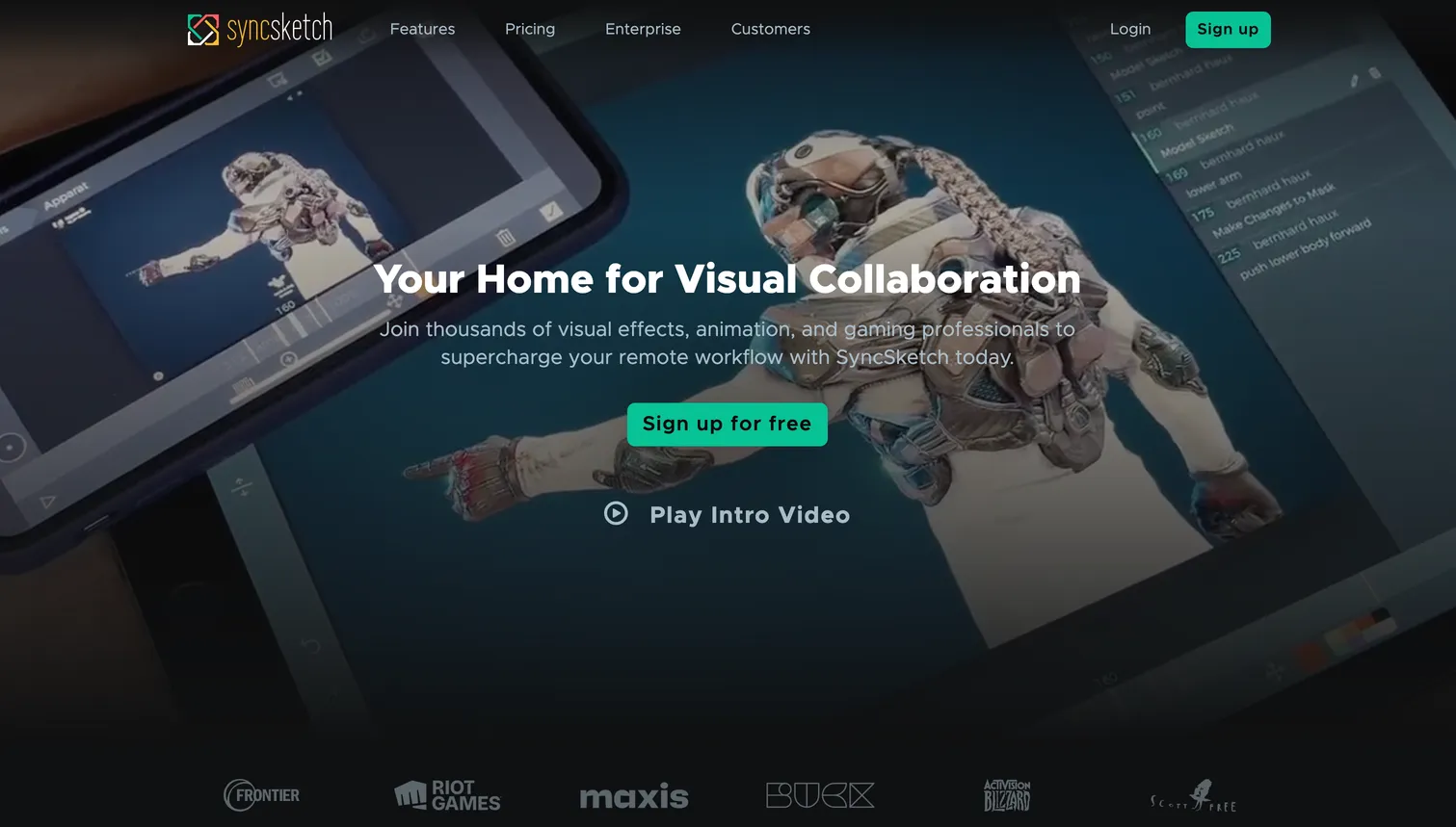SyncSketch real-time review interface with synced playback and drawing on a frame