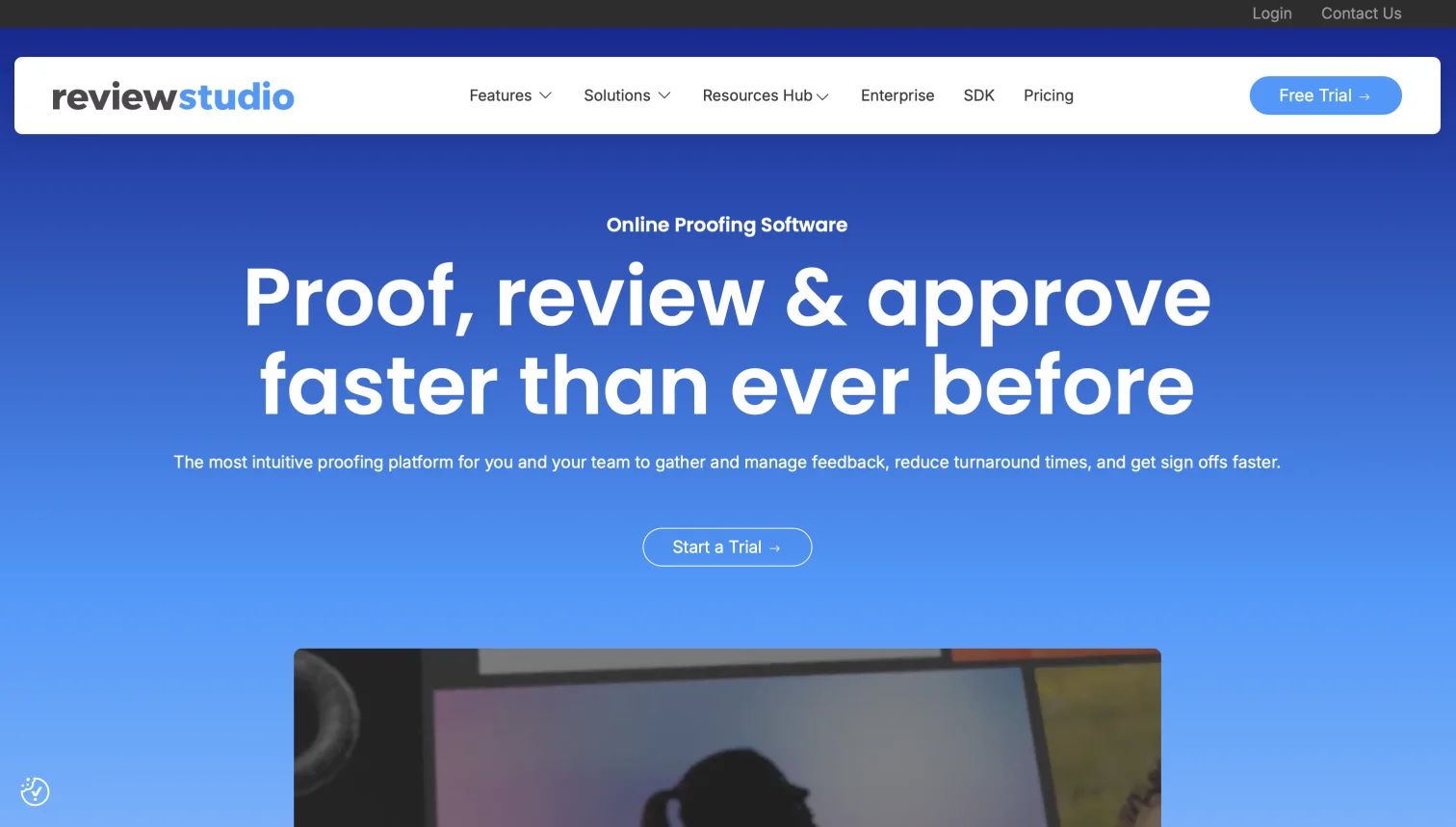ReviewStudio online proofing software homepage: proof, review, and approve creative work faster