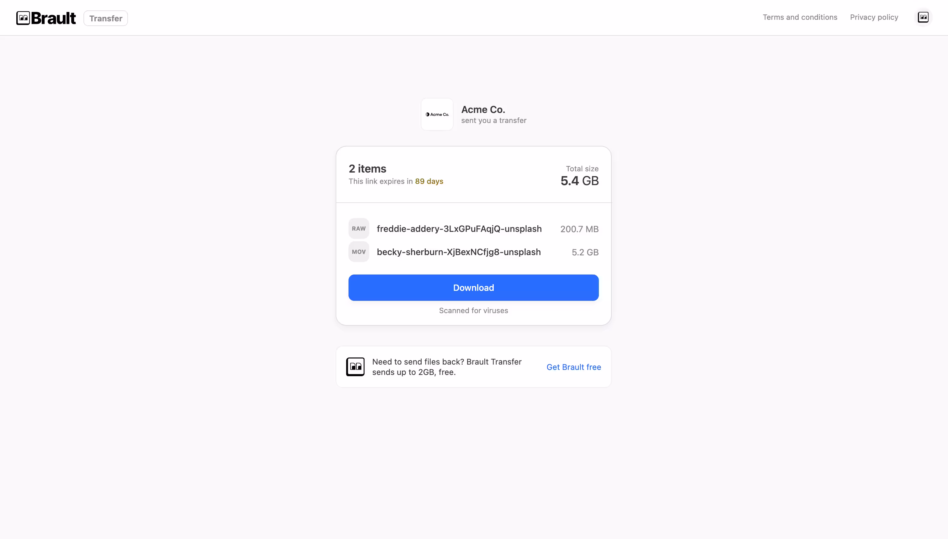 Brault app: Transfer large files under your brand