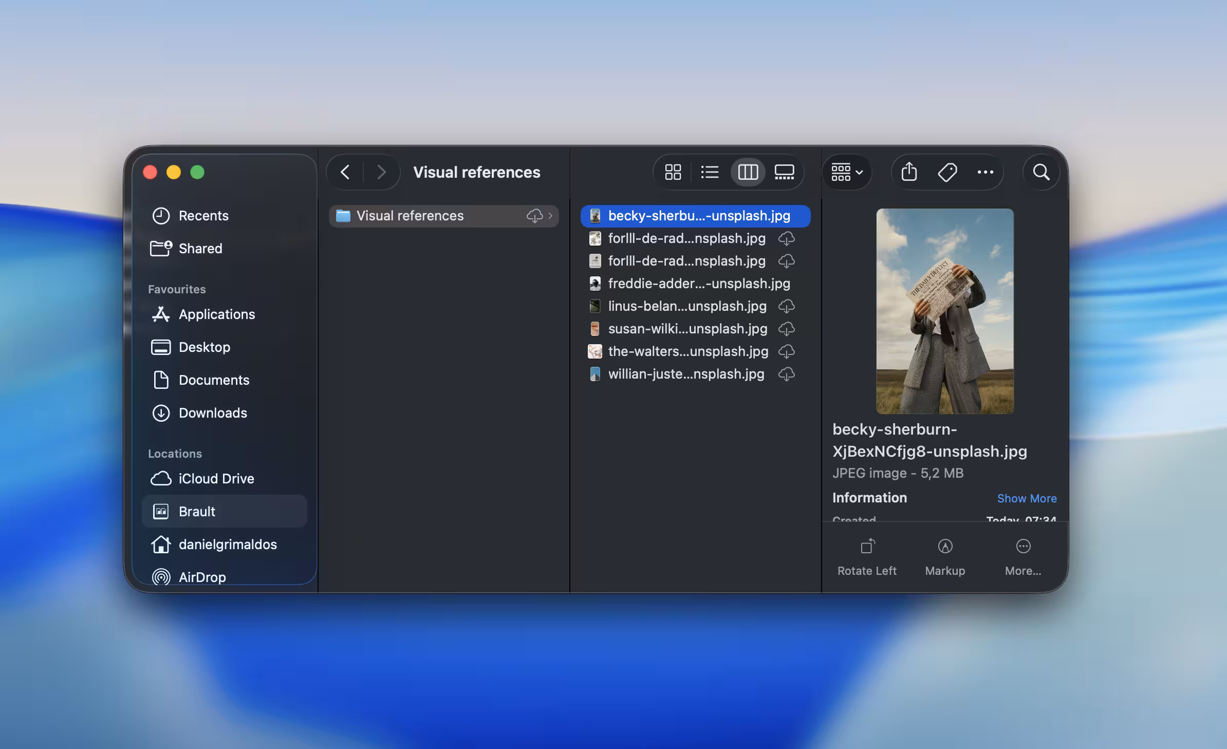 Brault workspaces mounted in the macOS Finder sidebar with on-demand sync badges